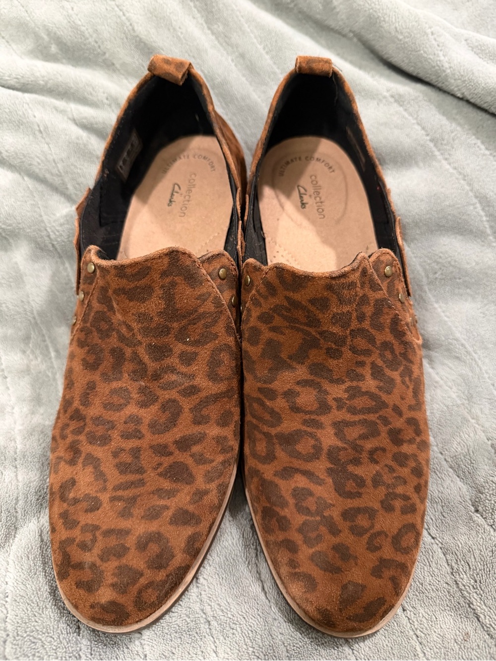 Clarks Leopard Print Suede Loafers - Brown/Tan - Picture 4 of 7